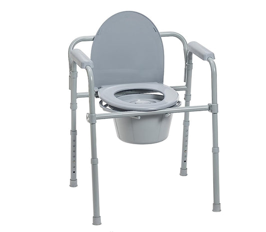 Folding Steel Bedside Commode Chair, Portable Toilet, Supports Bariatric Individuals Weighing Up To 350 Lbs
